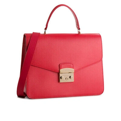 Pre-owned Furla Woman Shoulder Bar  Metropolis M Top Handle Handbag And In Ruby Red Leather