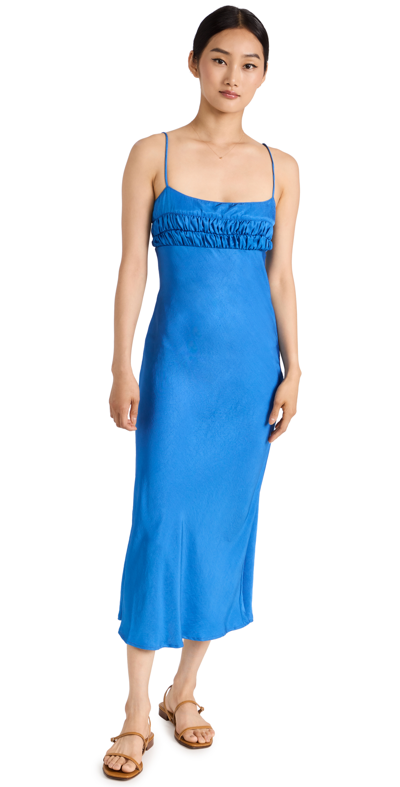 Ciao Lucia Nera Ruched-front Satin Midi Slip Dress In Blue