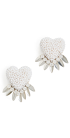 Deepa Gurnani Danika Beaded Fringe Heart Earrings In White