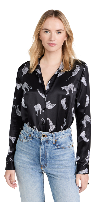 L Agence L'agence Tyler Long Sleeve Silk Blouse In Black Ivory Leopards
