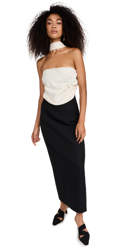 Rosie Assoulin Vampire Cutout Crepe And Cotton-blend Faille Midi Dress In Black,white