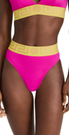 Versace Iconic High Waisted Bikini Bottom In Fuxia/yellow