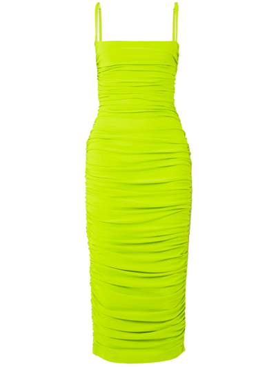 Solace London Adler Ruched Stretch-crepe Midi Dress In Green-lt