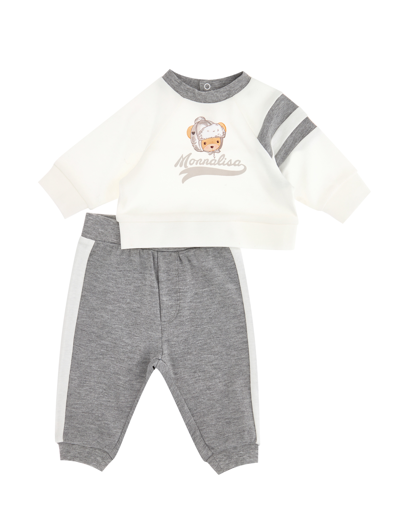 Monnalisa Two-piece Sportswear Newborn Set In Cream + Grey