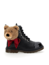 Monnalisa Teddy Bear-detail Ankle Boots In Black