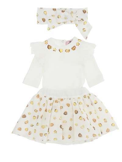 Chiara Ferragni Babies'   Cf Gold Three-piece Cotton Set In White