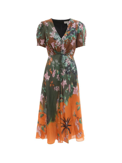 Saloni Floral-print Short-sleeve Midi Dress In Multicolor