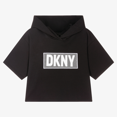 Dkny Teen Embroidered-logo Short-sleeve Hoodie In Black