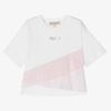 EMILIO PUCCI GIRLS WHITE & PINK PLISSÉ T-SHIRT