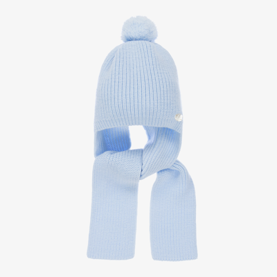 Artesania Granlei Babies' Blue Hat & Attached Scarf