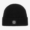 Stone Island Compass Logo Patch Beanie Hat In Black