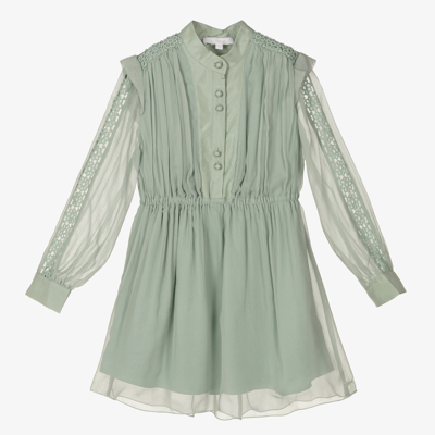 Chloé Kids' Girls Green Silk Chiffon Dress