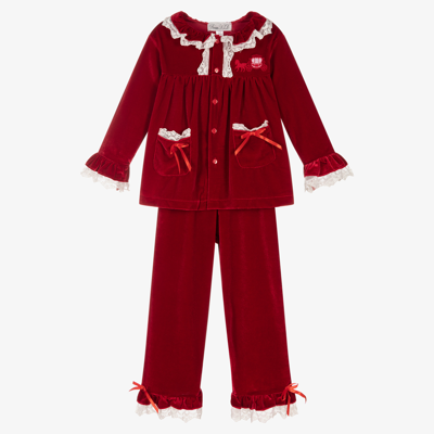 Beau Kid Girls Red Velvet Pyjamas