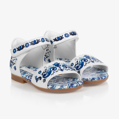Dolce & Gabbana Babies' Girls White & Blue Majolica Sandals