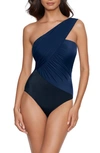 Magicsuit Goddess Colorblock One-shoulder Convertible One-piece Swimsuit In Navy Blue