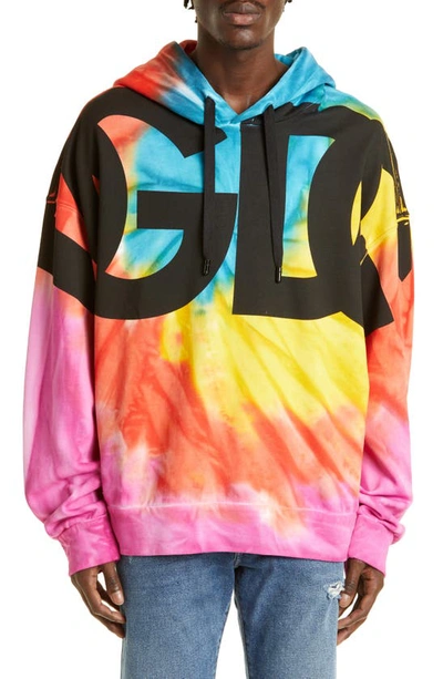 Dolce & Gabbana Tie-dye Jersey Hoodie With Print In Pink Multi