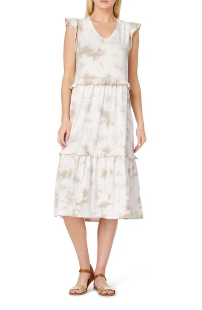 C&c California Jada Tiered Ruffle Midi Dress In Sand Tie Dye