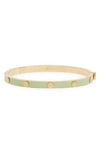 Tory Burch Miller Stud 5mm Enamel Hinge Bracelet In Tory Gold / Mint Swirl