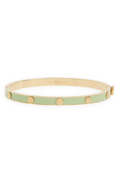 Tory Burch Miller Stud 5mm Enamel Hinge Bracelet In Tory Gold / Mint Swirl