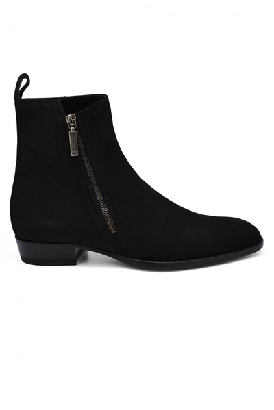 Saint Laurent Suede Zipped Boots In Black