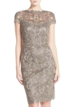 TADASHI SHOJI ILLUSION YOKE LACE SHEATH DRESS,ALX1812M