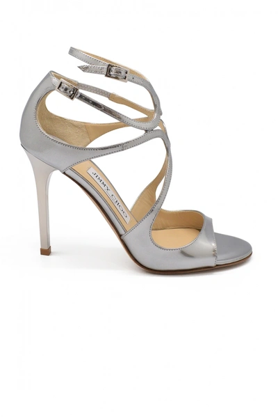Jimmy Choo Lang 100 Glittered Leather Sandals In Silver