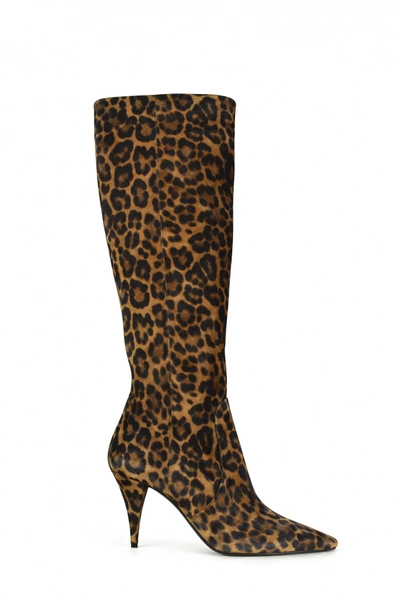 Saint Laurent Kiki Leopard Boots In Brown