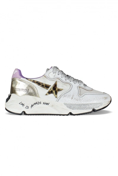 Golden Goose Running Sole Trainers In Nylon And Crackle Leather In White