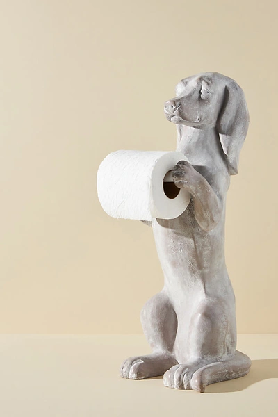 Anthropologie Delightful Dog Standing Toilet Paper Holder In Grey