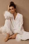 Sleeper Party Ostrich Feather-trim 2-piece Pajama Set In White