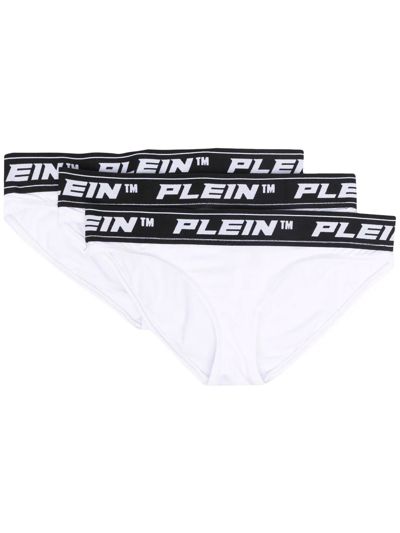 Philipp Plein Logo-waist Briefs (set Of Three) In White