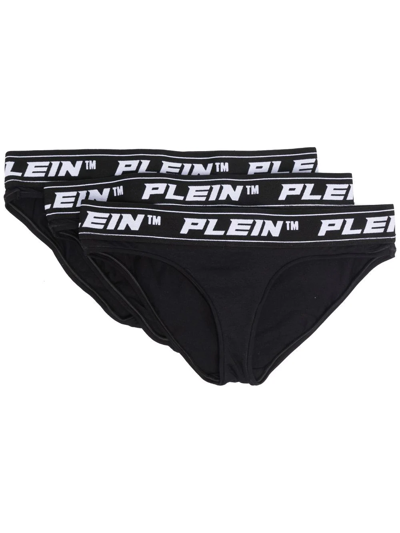 Philipp Plein Logo-waist Briefs (set Of Three) In Black