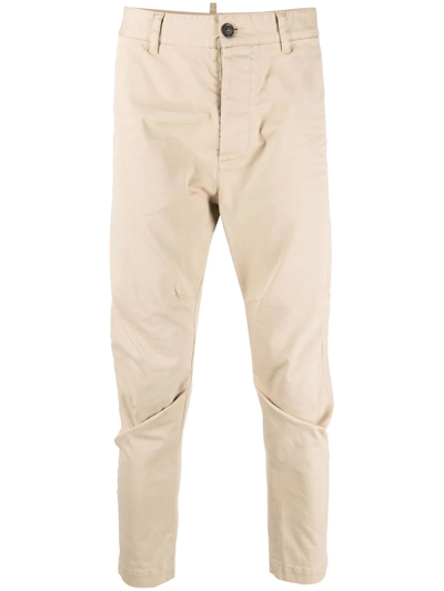 Dsquared2 Tapered Cotton-blend Chinos In Beige