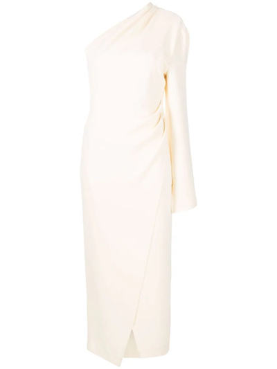 Nanushka Florence One-shoulder Asymmetric Midi Wrap Dress In Vanilla