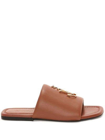 Jw Anderson Jw Anchor Plaque Slide Sandals In Brown