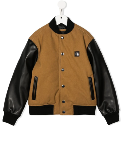 Givenchy Kids' Logo Patch Panelled Bomber Jacket In Light Chocolate Brown