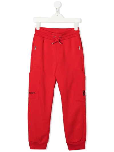 Givenchy Kids' Embroidered-logo Track Trousers In Red