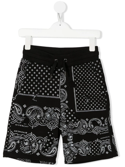 Givenchy Kids' Black Paisley Print Cotton Shorts