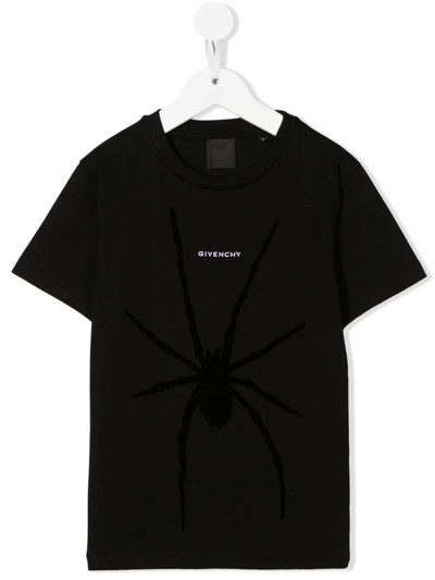 Givenchy Kids Black T-shirt With Micro Logo And Spider Print