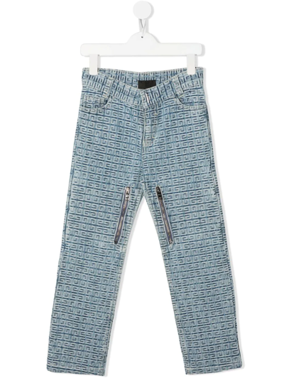 Givenchy Kids' 4g-pattern Straight-leg Jeans In Blue