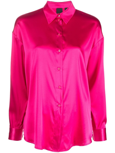 Pinko Satin Long-sleeve Shirt In Red Pink