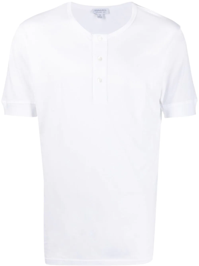 Sunspel Short-sleeve Henley T-shirt In White