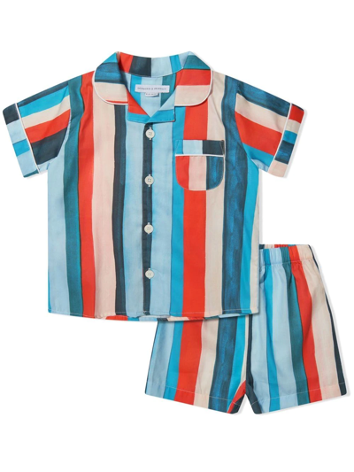 Desmond & Dempsey Kids' Medina Striped Pajama Set In Blue