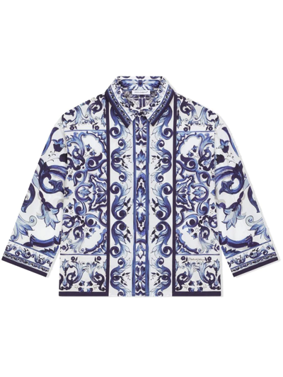 Dolce & Gabbana Kids' Majolica-print Cotton Shirt In Blue