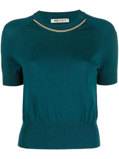 Ports 1961 Chain-link Detailing Knitted Top In Green