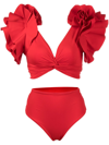 Maygel Coronel Kai Two-piece Flutter-sleeve Bikini Set In Red