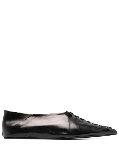 Jil Sander Knot-detailing Leather Ballerina Shoes In Black