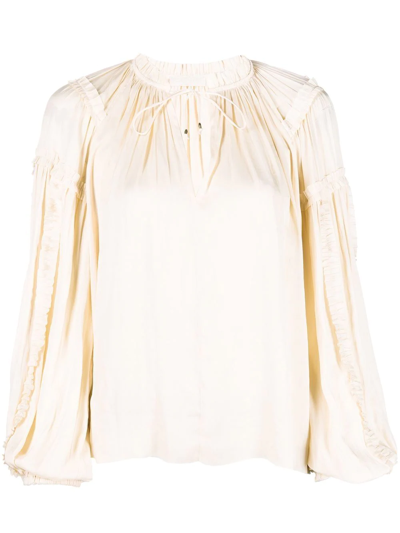 Ulla Johnson Gathered-detail Long-sleeve Blouse In Neutrals