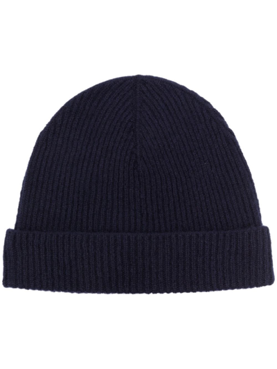 Eleventy Turn-up Brim Ribbed-knit Beanie In Blue