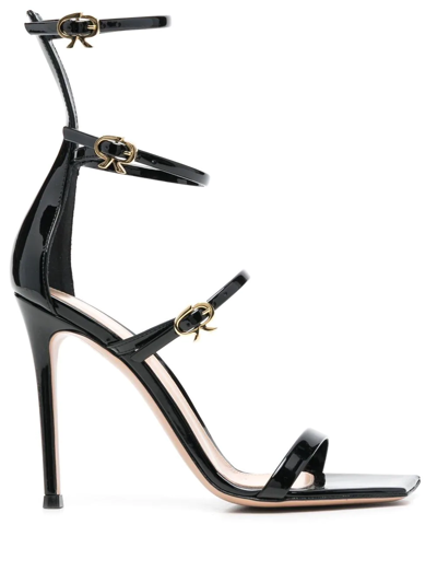 Gianvito Rossi Logo Lacquered Clasp High-heeled Sandals In Black
